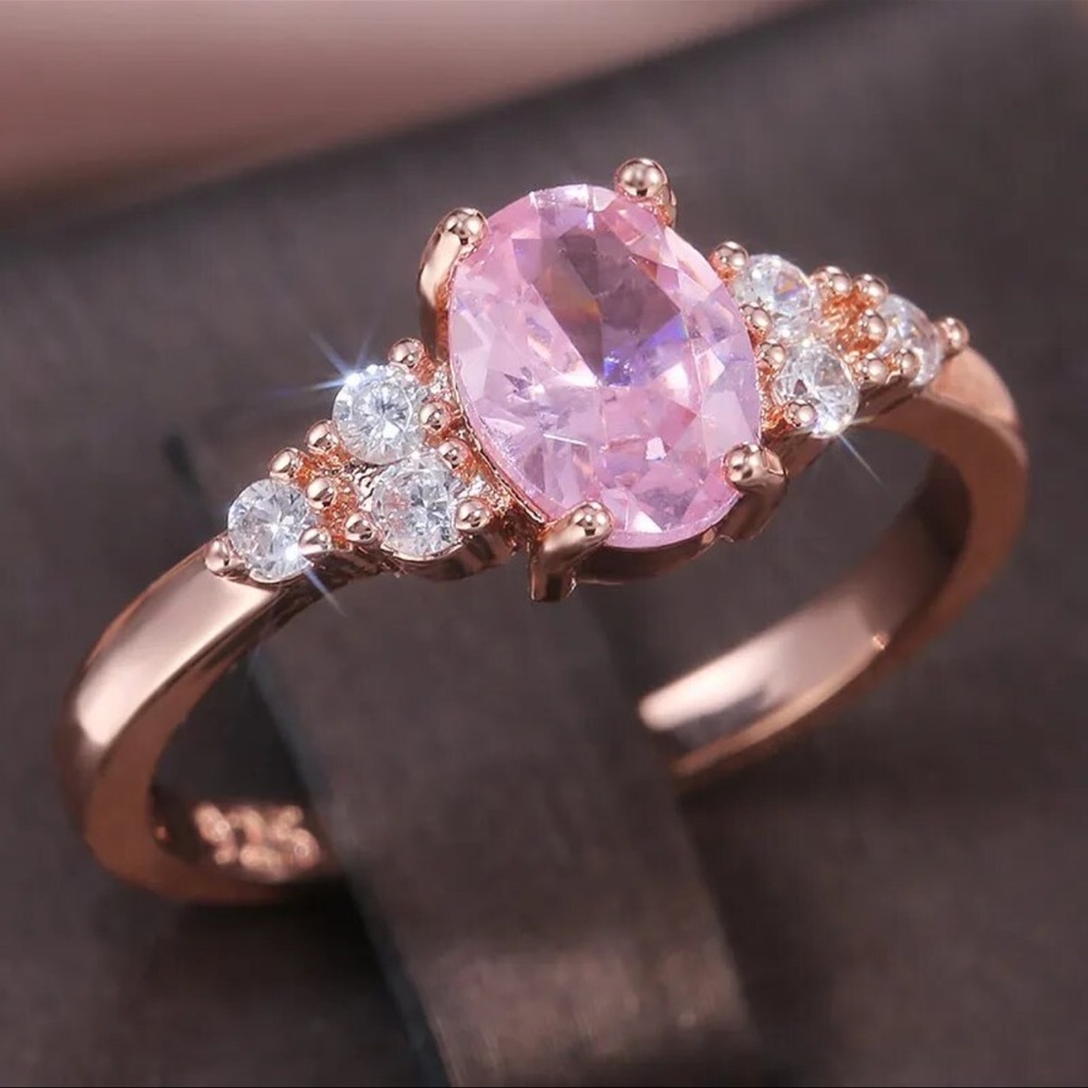Dainty Pink & Gold Crystal Ring - Picture 4 of 7